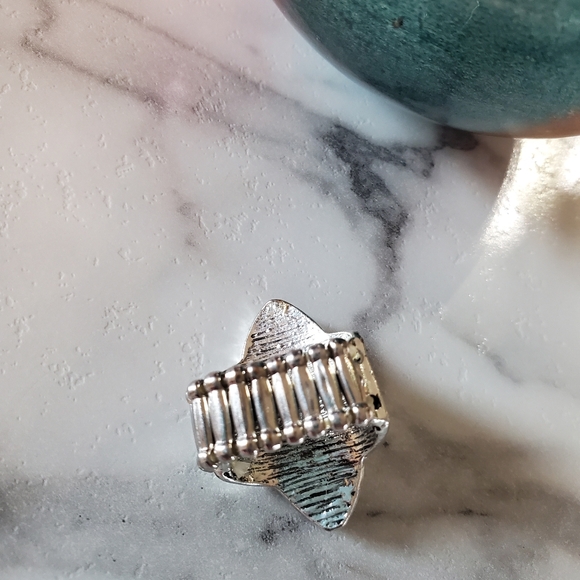 Antique Silver Tone Stretch Band Ring Marquise Shape 💥3 for $24💥 - Picture 4 of 15